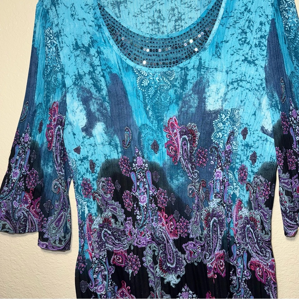 Maggie Barnes Catherines 1X Paisley Boho Tunic Top Beaded Bell Sleeve - Picture 4 of 16